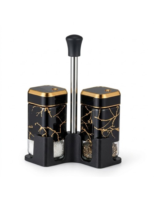 Set Salero Pimentero Diseño Mármol Con Base Elegante