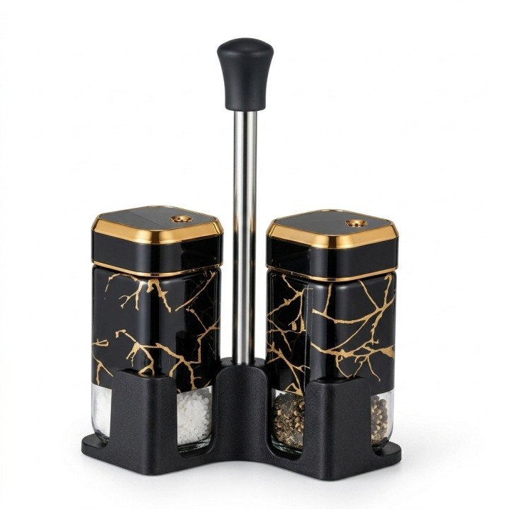 Set Salero Pimentero Diseño Mármol Con Base Elegante