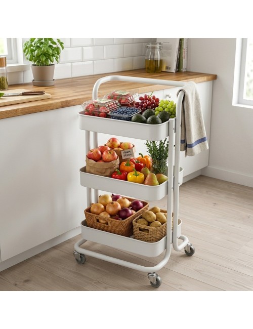 Carrito Organizador Multiusos 3 Niveles Con Ruedas De Metal
