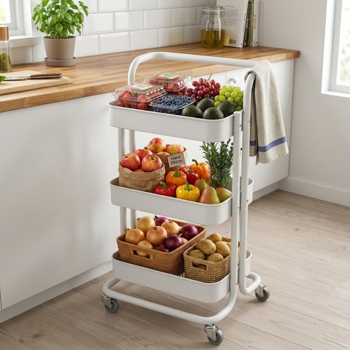 Carrito Organizador Multiusos 3 Niveles Con Ruedas De Metal