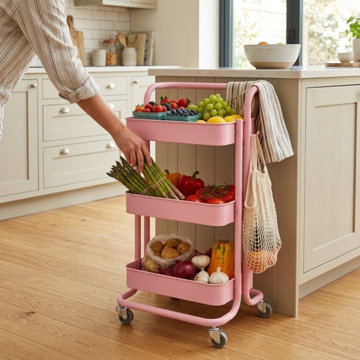 Carrito Organizador Multiusos 3 Niveles Con Ruedas De Metal