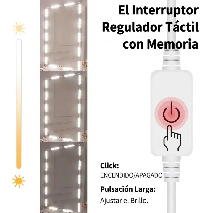 Luces Led Espejo Maquillaje Usb Regulables Adhesivas