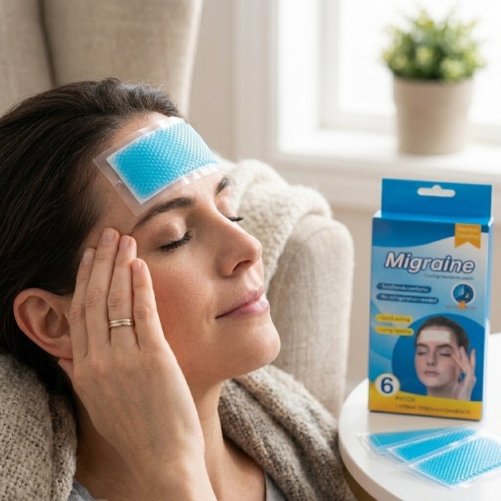 Parches Gel Frío Para Migraña Dolor De Cabeza Caja X6