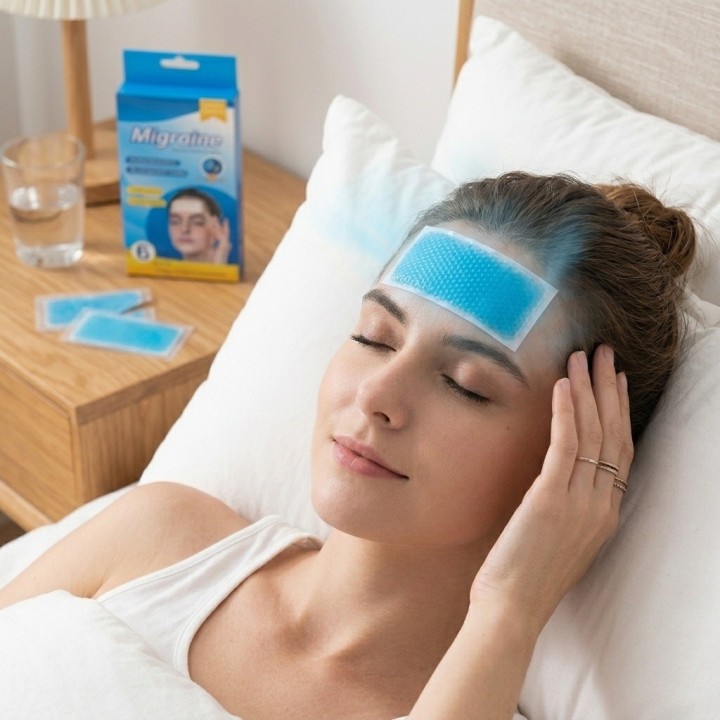 Parches Gel Frío Para Migraña Dolor De Cabeza Caja X6
