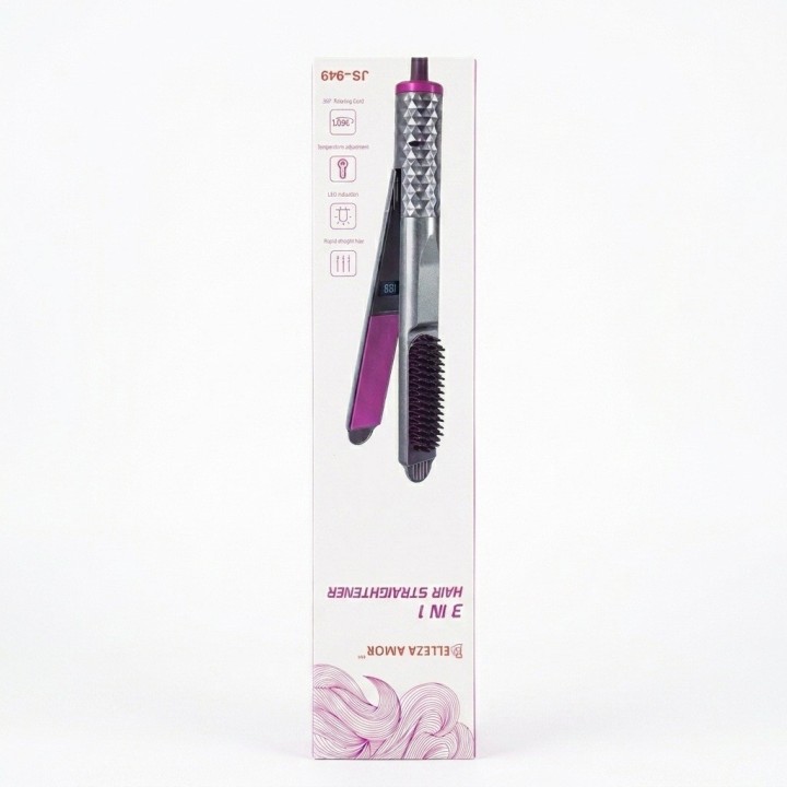 Plancha Cepillo Alisador Cabello 3 En 1 Belleza Js-949