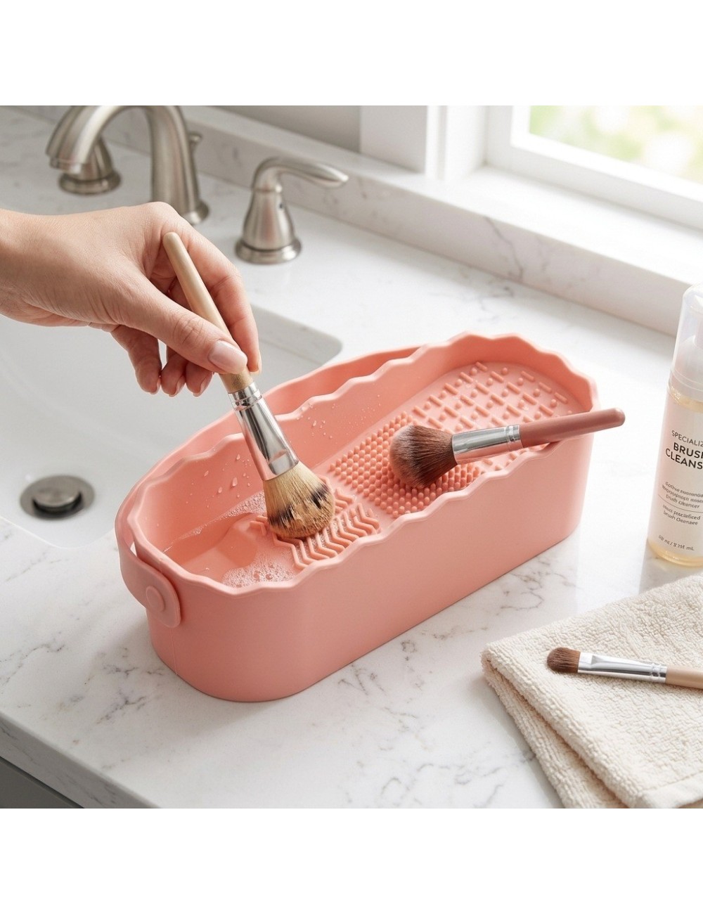 Recipiente Limpiador Brochas Maquillaje Silicona Con Asa