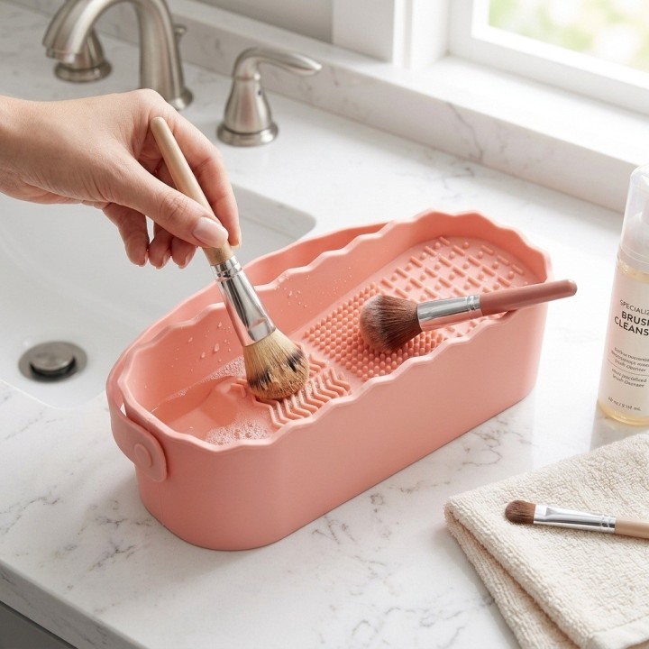 Recipiente Limpiador Brochas Maquillaje Silicona Con Asa