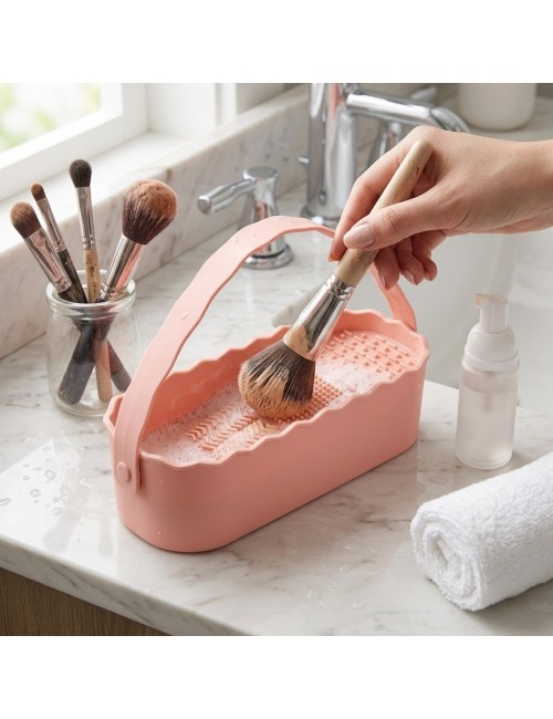 Recipiente Limpiador Brochas Maquillaje Silicona Con Asa