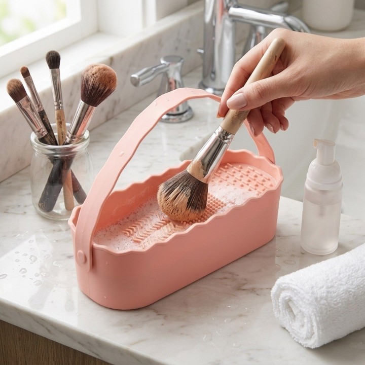 Recipiente Limpiador Brochas Maquillaje Silicona Con Asa