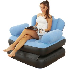 Sofa Cama Inflable Convertible Sillon Puff 2 En 1 Azul