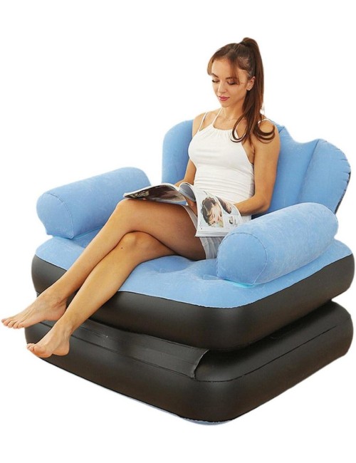 Sofa Cama Inflable Convertible Sillon Puff 2 En 1 Azul