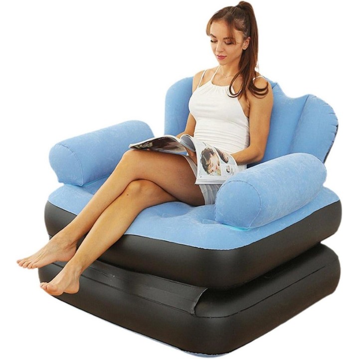 Sofa Cama Inflable Convertible Sillon Puff 2 En 1 Azul