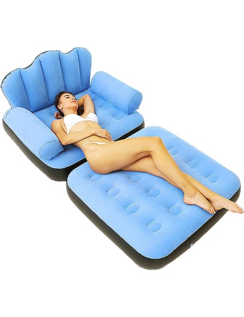 Sofa Cama Inflable Convertible Sillon Puff 2 En 1 Azul