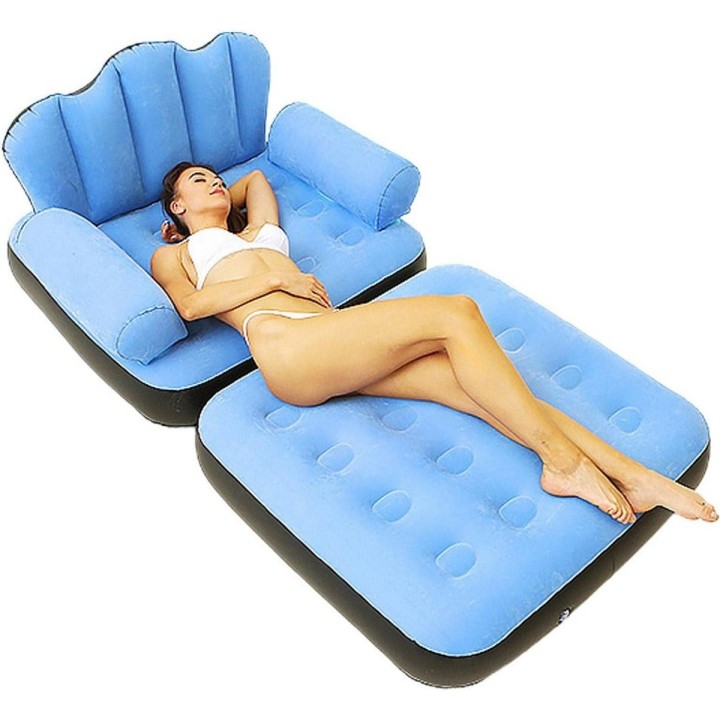 Sofa Cama Inflable Convertible Sillon Puff 2 En 1 Azul