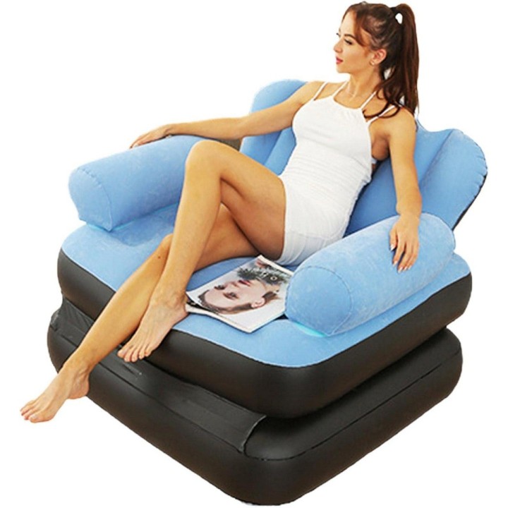 Sofa Cama Inflable Convertible Sillon Puff 2 En 1 Azul