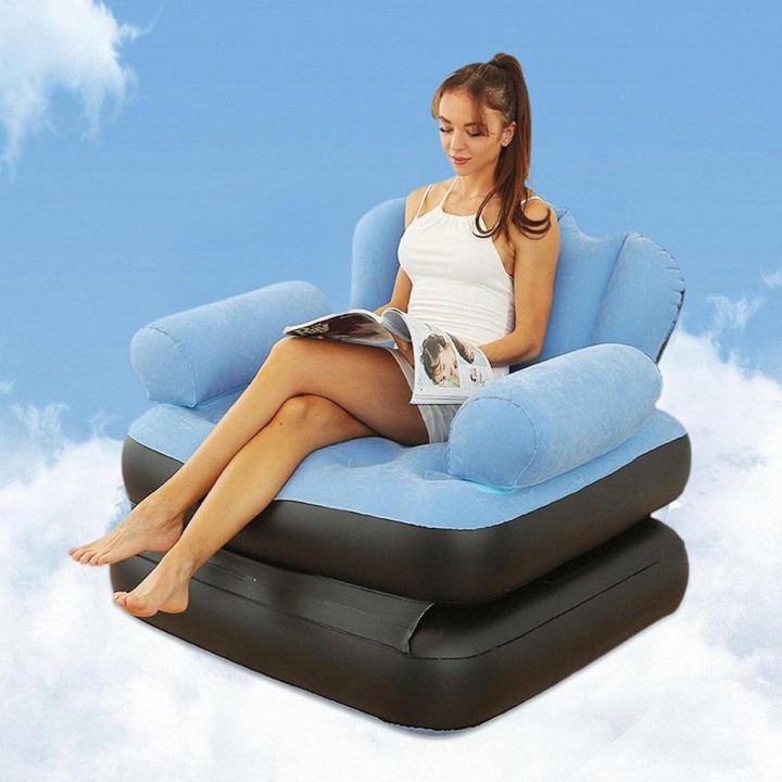Sofa Cama Inflable Convertible Sillon Puff 2 En 1 Azul