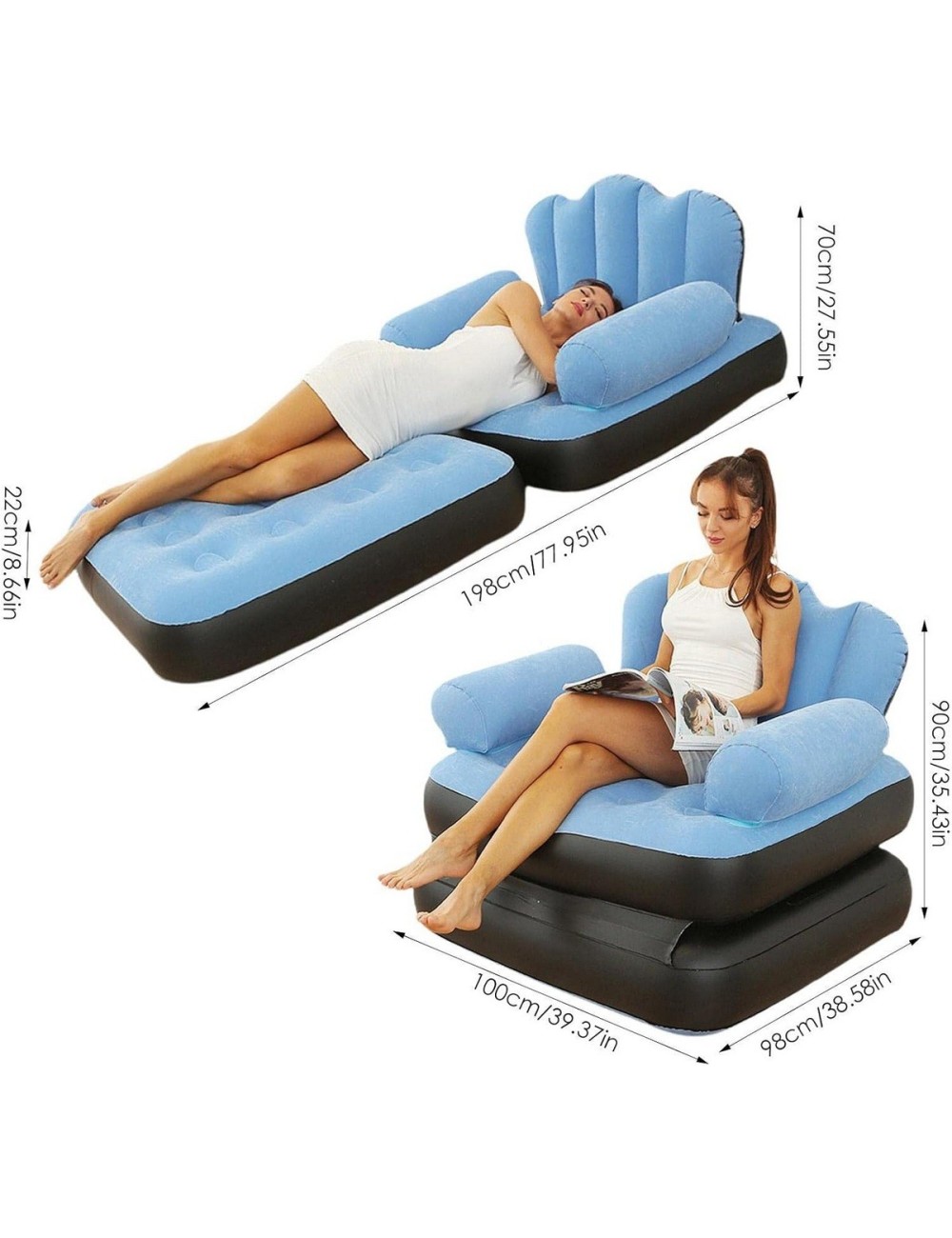 Sofa Cama Inflable Convertible Sillon Puff 2 En 1 Azul