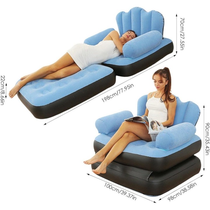 Sofa Cama Inflable Convertible Sillon Puff 2 En 1 Azul