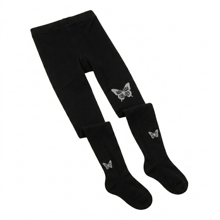 Medias Panty Negras Con Diseño De Mariposas Estilo Elegante