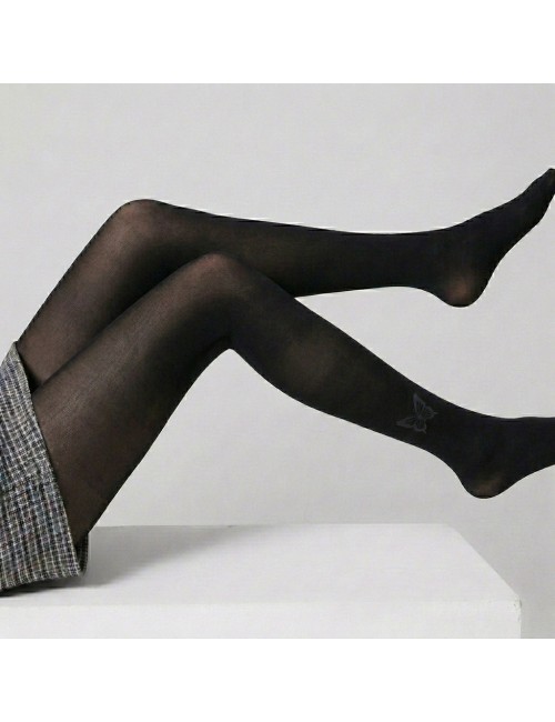 Medias Panty Negras Con Diseño De Mariposas Estilo Elegante