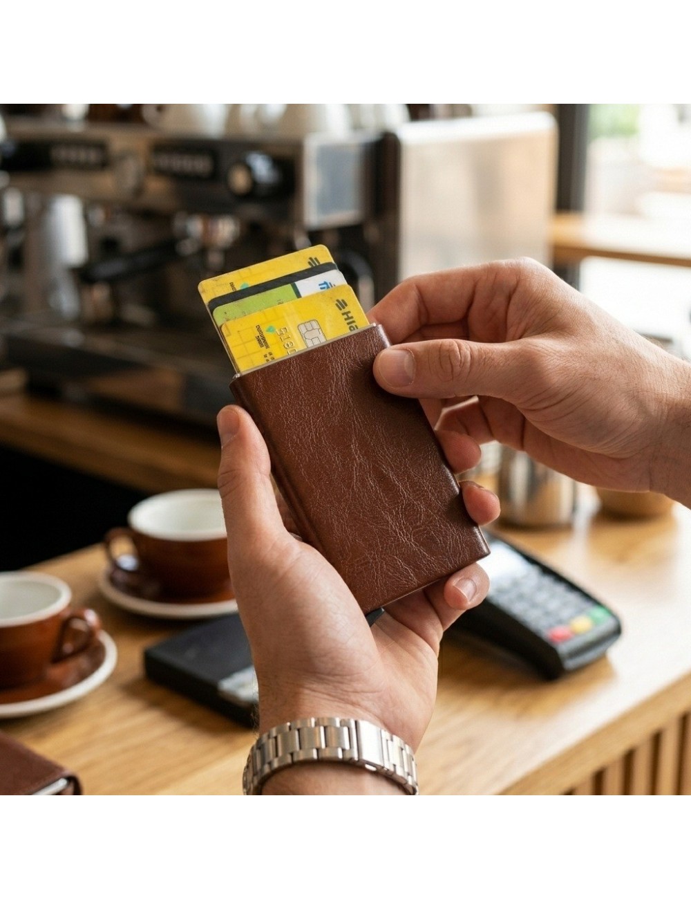 Billetera Tarjetero Automático Anti-robo Rfid Cuero