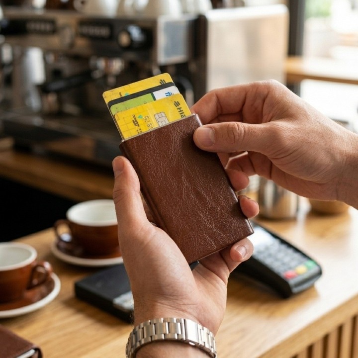 Billetera Tarjetero Automático Anti-robo Rfid Cuero