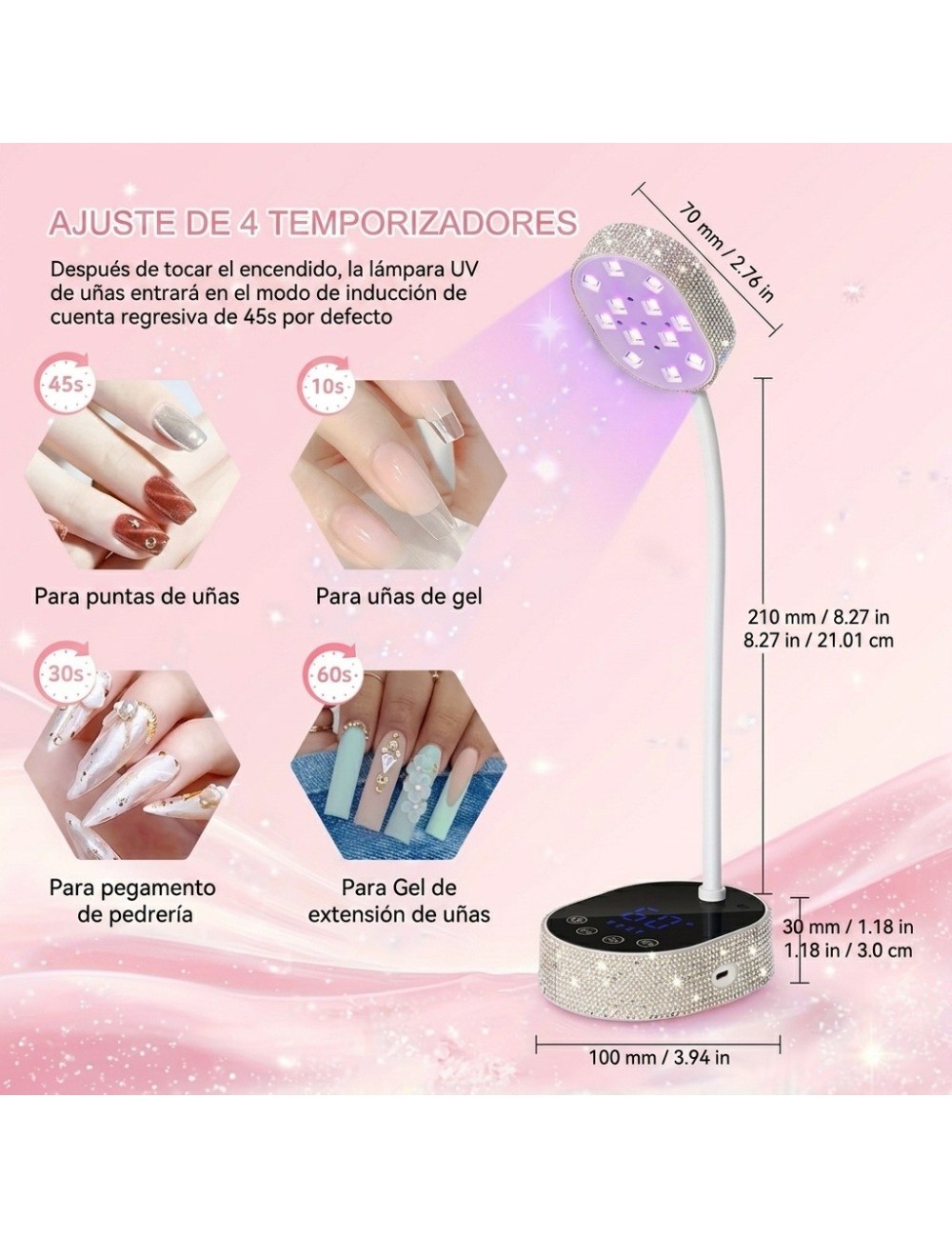Lámpara Uv Led Secador Uñas 36w Ajustable Diamantes M07