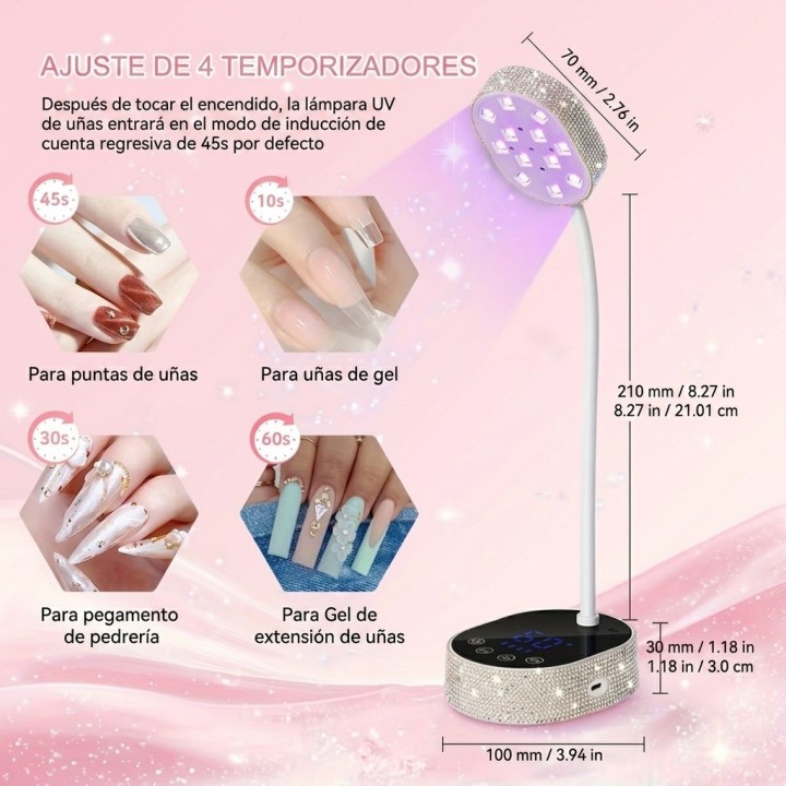 Lámpara Uv Led Secador Uñas 36w Ajustable Diamantes M07
