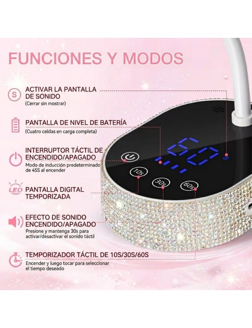 Lámpara Uv Led Secador Uñas 36w Ajustable Diamantes M07
