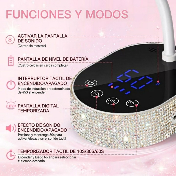 Lámpara Uv Led Secador Uñas 36w Ajustable Diamantes M07