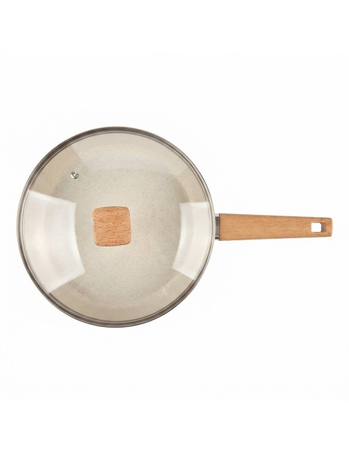 Sartén Antiadherente 22cm Con Tapa Y Mango Efecto Madera