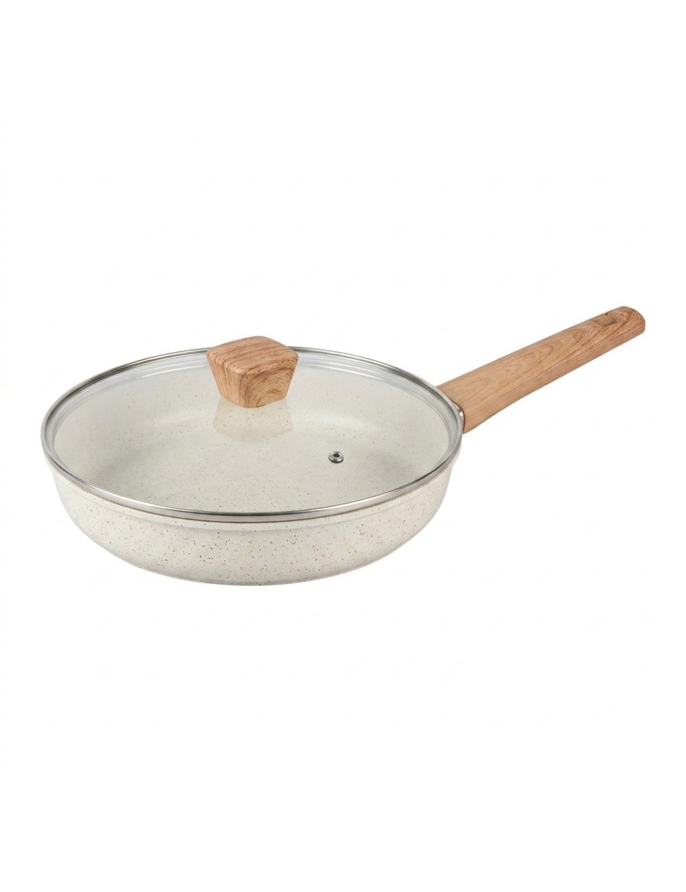 Sartén Antiadherente 24cm Con Tapa Y Mango Efecto Madera