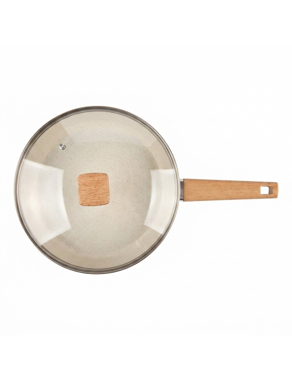 Sartén Antiadherente 24cm Con Tapa Y Mango Efecto Madera