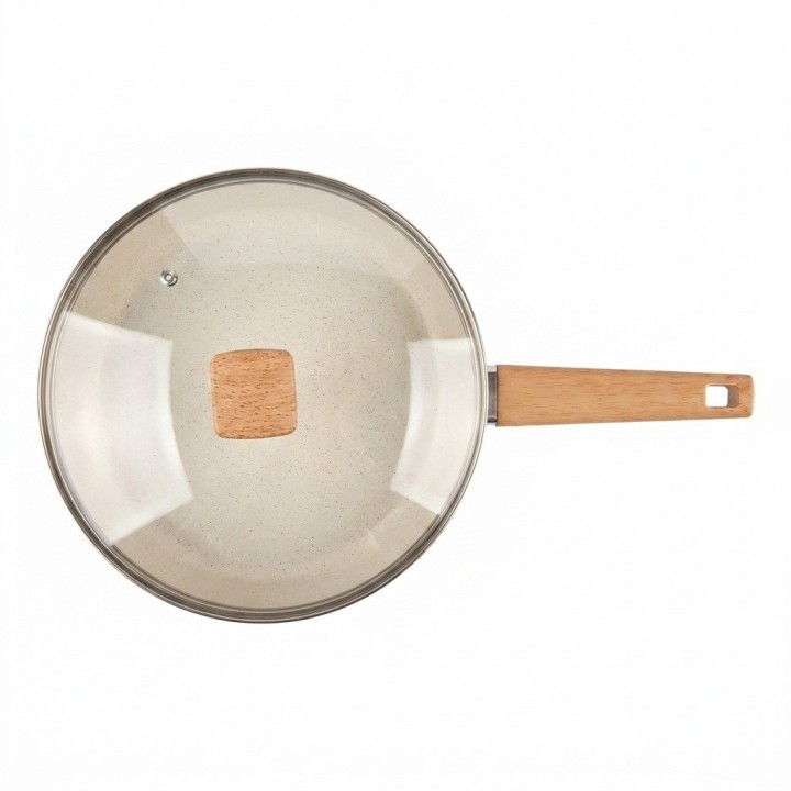 Sartén Antiadherente 24cm Con Tapa Y Mango Efecto Madera
