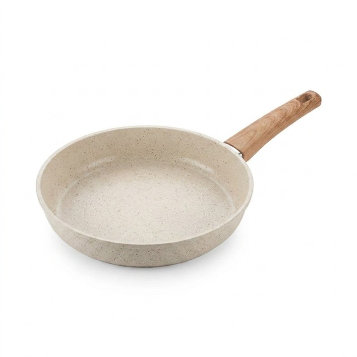 Sartén Antiadherente 24cm Con Tapa Y Mango Efecto Madera
