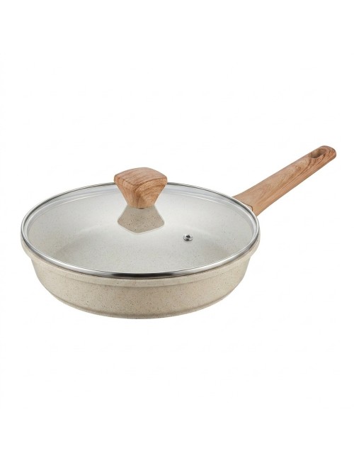 Sartén Antiadherente 28cm Con Tapa Y Mango Efecto Madera