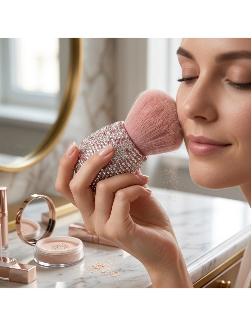 Brocha Maquillaje Polvo Mango Diamantes Pedrería