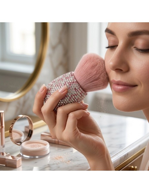 Brocha Maquillaje Polvo Mango Diamantes Pedrería
