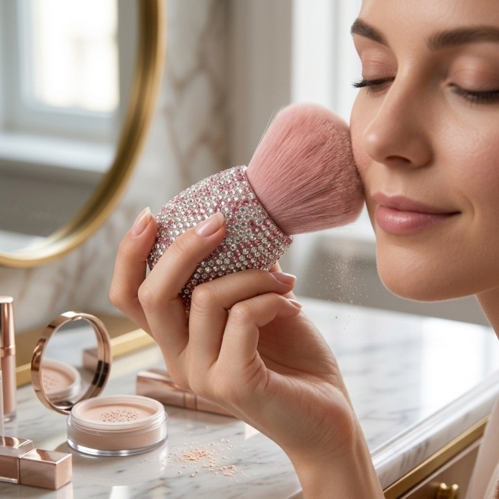 Brocha Maquillaje Polvo Mango Diamantes Pedrería