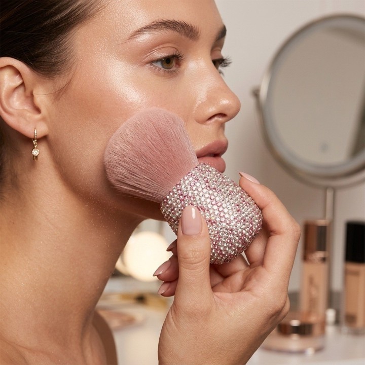 Brocha Maquillaje Polvo Mango Diamantes Pedrería