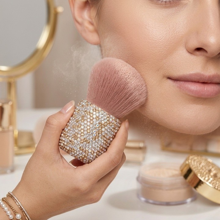 Brocha Maquillaje Polvo Mango Diamantes Pedrería