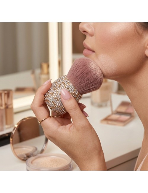Brocha Maquillaje Polvo Mango Diamantes Pedrería