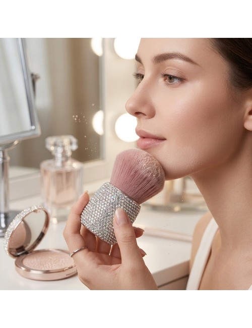 Brocha Maquillaje Polvo Mango Diamantes Pedrería