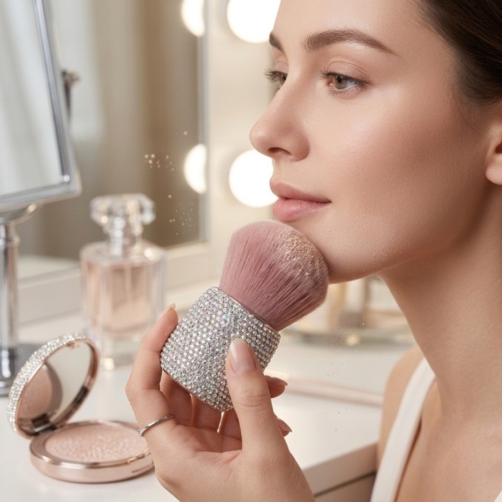 Brocha Maquillaje Polvo Mango Diamantes Pedrería
