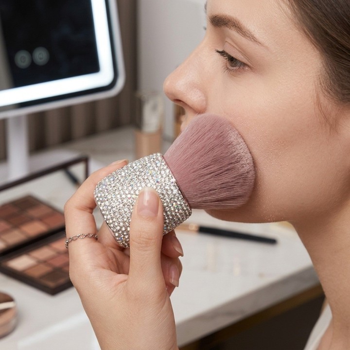 Brocha Maquillaje Polvo Mango Diamantes Pedrería