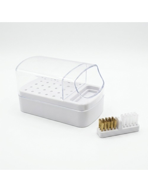 Organizador Fresas Uñas 30 Puestos + Cepillo Limpiador Rosa