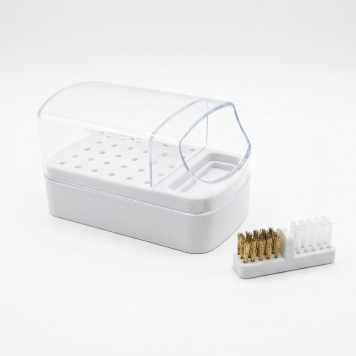 Organizador Fresas Uñas 30 Puestos + Cepillo Limpiador Rosa