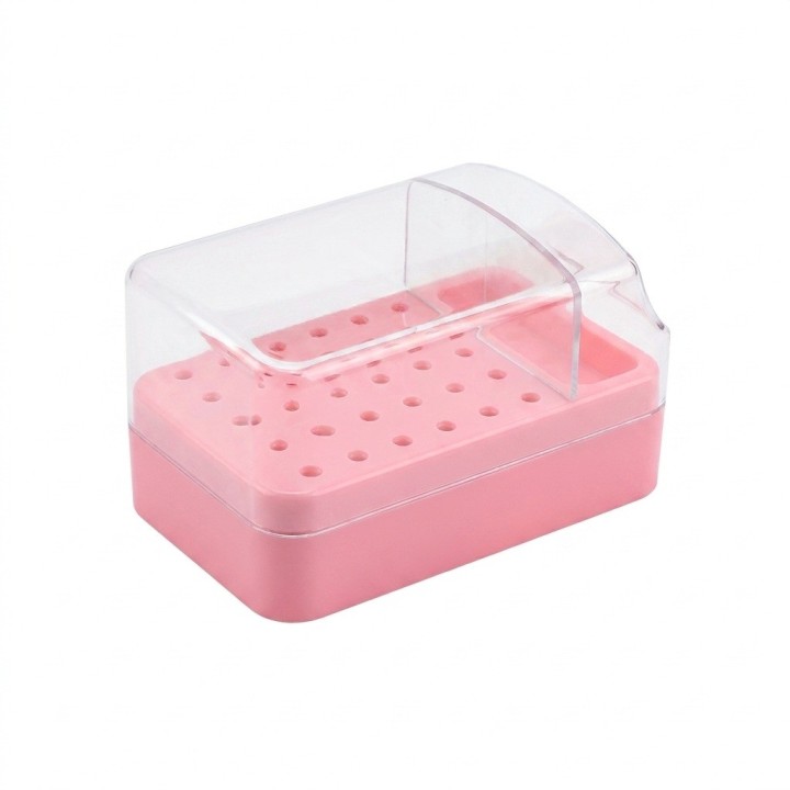 Organizador Fresas Uñas 30 Puestos + Cepillo Limpiador Rosa