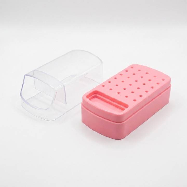 Organizador Fresas Uñas 30 Puestos + Cepillo Limpiador Rosa