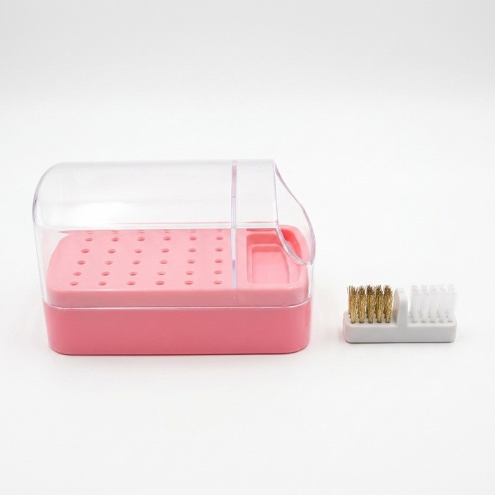 Organizador Fresas Uñas 30 Puestos + Cepillo Limpiador Rosa